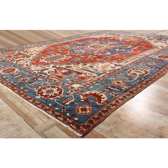 Textile Late 19th Century Antique Persian Serapi Rug - For Sale - Image 7 of 9