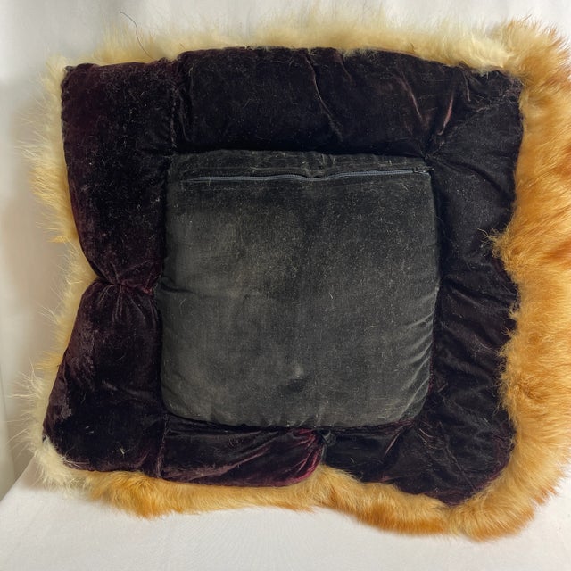 1960s 1960s Floral Needle Point & Fur Pillow For Sale - Image 5 of 8