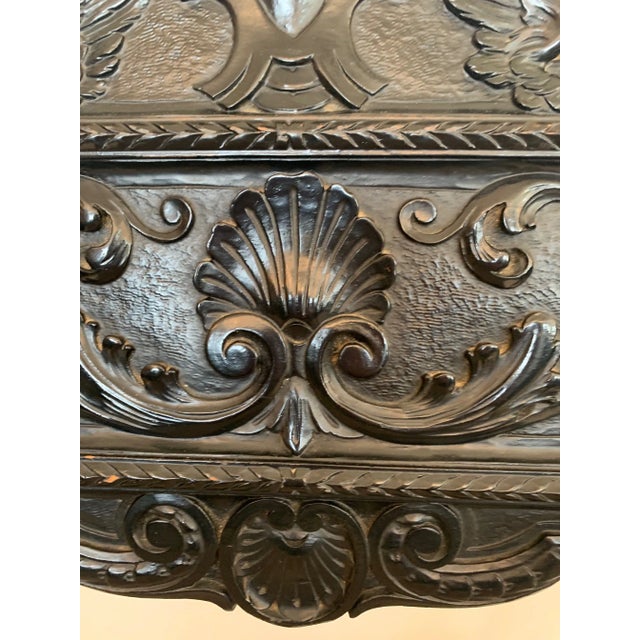 Victorian Antique Carved Wood Ebonized Throne Style Desk Chair For Sale - Image 3 of 12