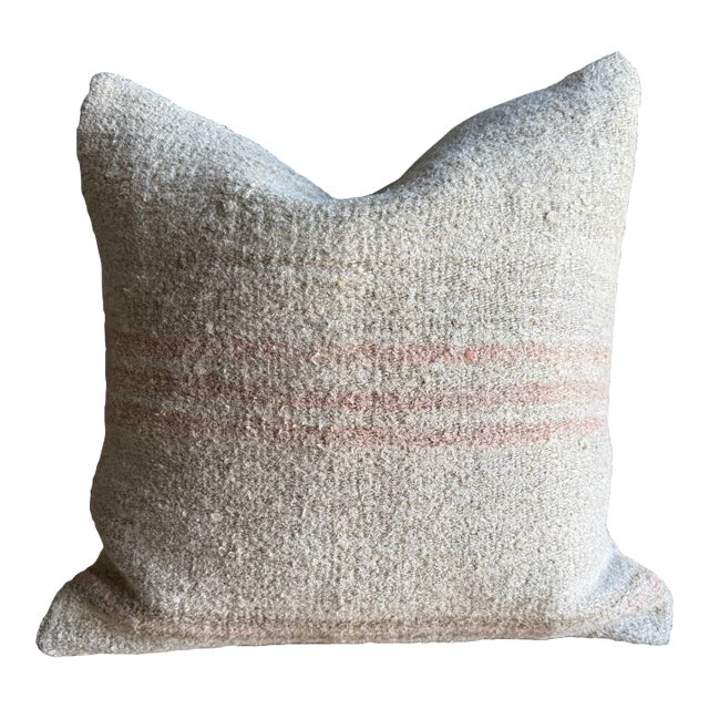 Vintage Rug Pillow Cover With Stripes For Sale