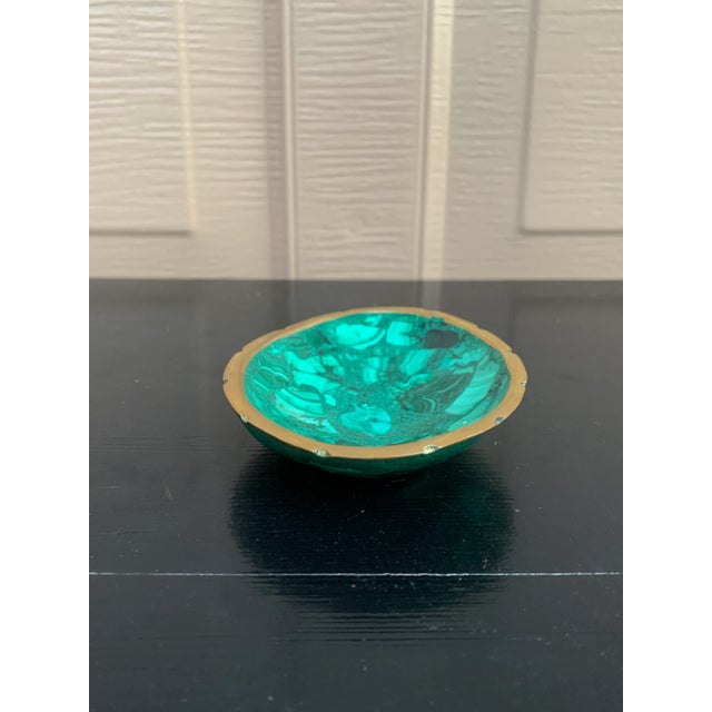 Vintage Malachite Brass Rimmed Bowl For Sale In South Bend - Image 6 of 9