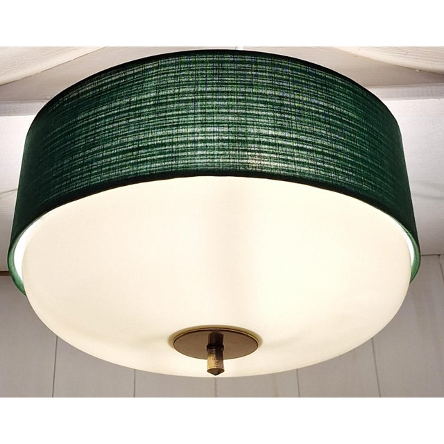 1960s Mid-Century Ceiling Lamp with Cream-White Glass Shade in a Green Fabric Shade, 1960s For Sale - Image 5 of 8