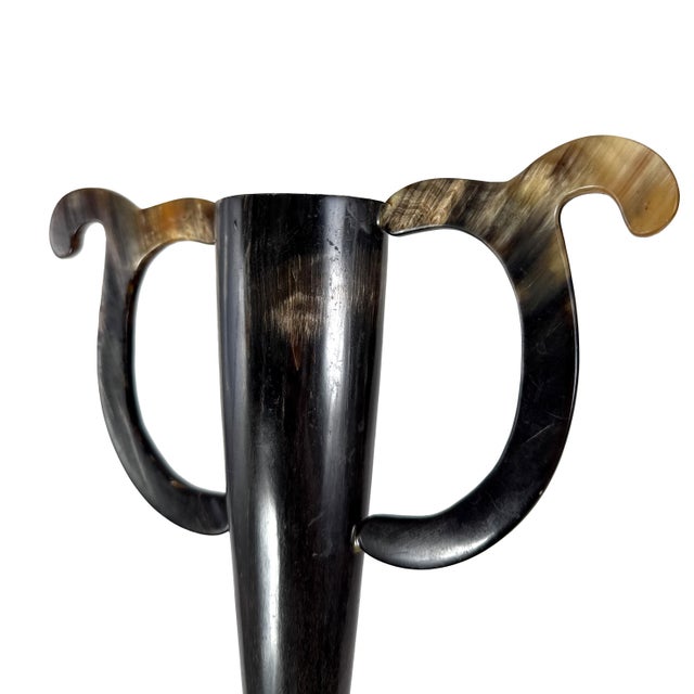 Antique Early 1900s Folk Art Handmade Cattle Horn Trophy Cup / Loving Cup W/ Mahogany Wood Base - 15.5" H For Sale - Image 14 of 18