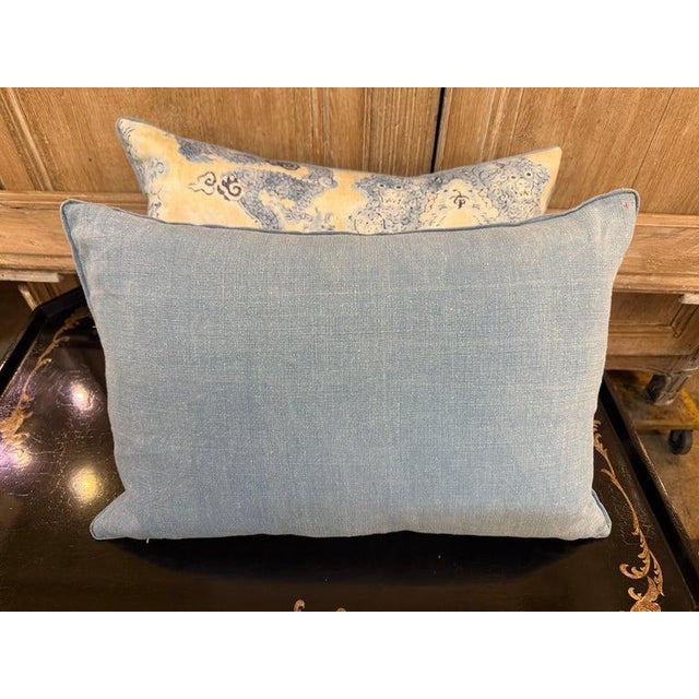 Pair of Twigs Chinoiserie Dragon Pillows With Belgian Linen Backs For Sale - Image 4 of 6