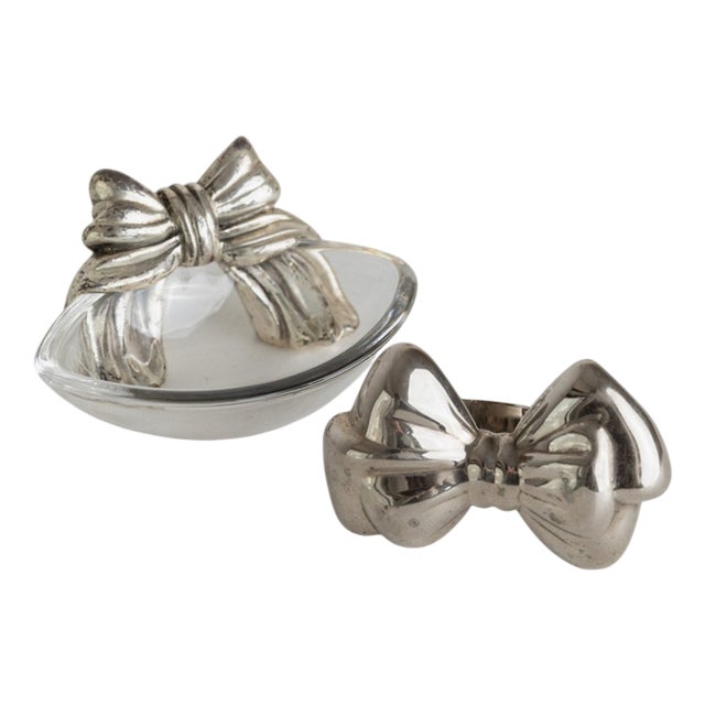 Vintage Bottle Accessories Silver-Plated Bows, Set of 2 For Sale