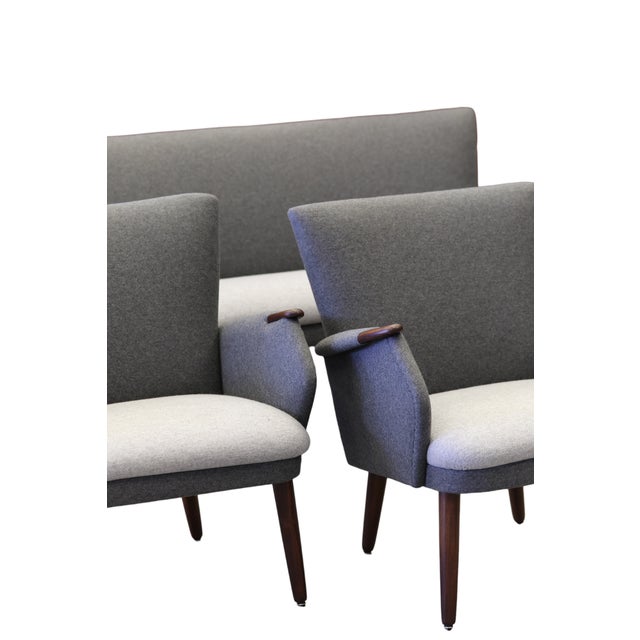 Danish Sofa and Armchairs in Gray Wool Fabric, 1960s, Set of 3 For Sale - Image 10 of 18