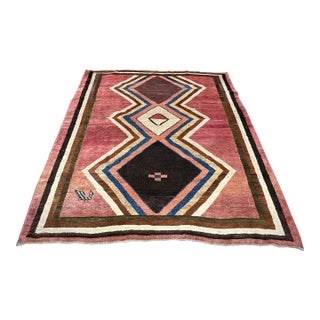 7ft × 8ft Hand-Knotted Geometric Wool Area Rug, Vintage For Sale