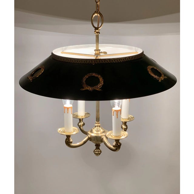 1960s Empire Bouillotte Brass Chandelier With Green Tole Shade For Sale - Image 14 of 14