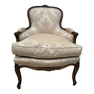 Vintage Louis XV Style Bergère Chair Armchair French Damask Accent Living Room