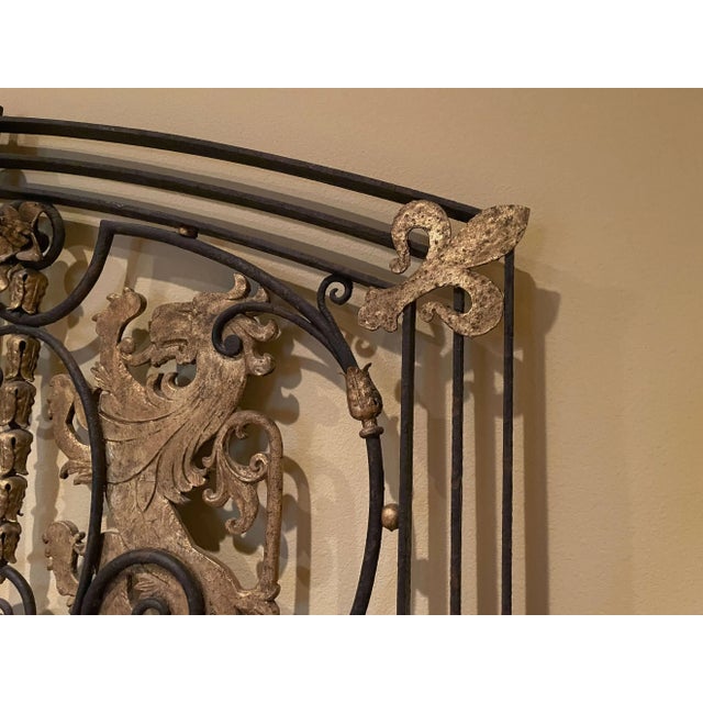 18th Century French Louis XVI Wrought Iron and Bronze King Size Headboard For Sale - Image 11 of 13