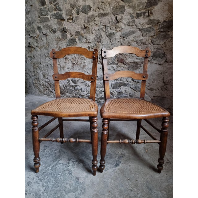 Wood Antique French Dining Chairs with Woven Cane Seats in Beech, 1900, Set of 4 For Sale - Image 7 of 18