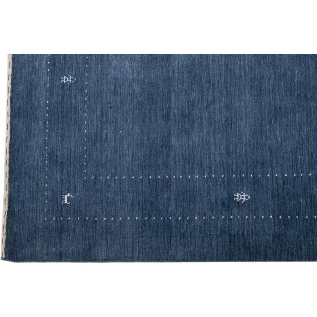 2020s Handmade Modern Gabbeh Style Blue Wool Rug With Minimalist Motif For Sale - Image 4 of 7