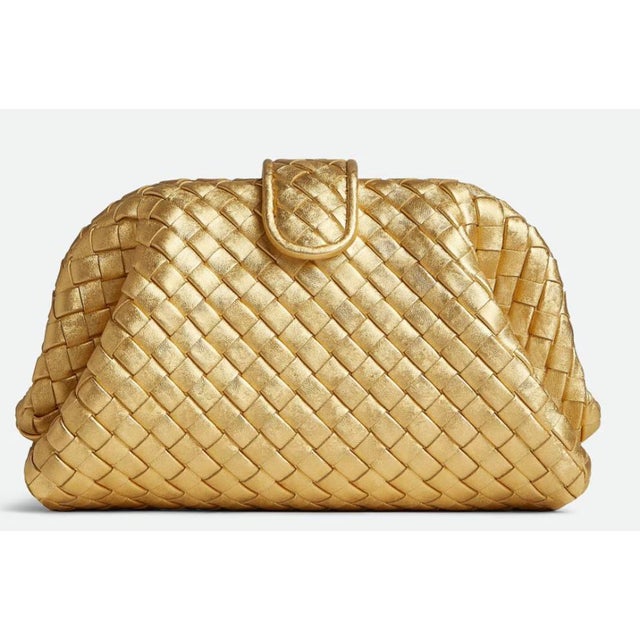Gold 2025 Bottega Veneta Lauren 1980 Gold Leather Clutch Shoulder Bag Pouch Handbag For Sale - Image 8 of 17