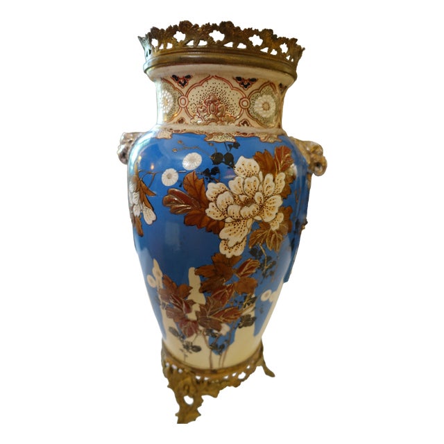 19th Century Enameled Baluster Vase with Gilt Bronze Mount For Sale