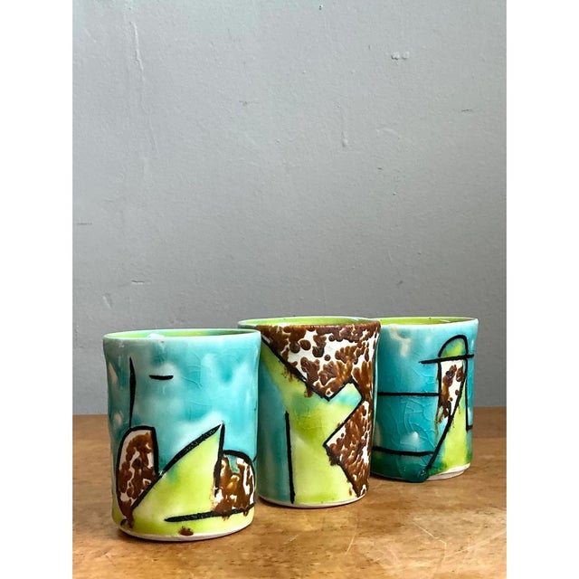 Vintage Hand-Painted Ceramic Cups For Sale - Image 4 of 12