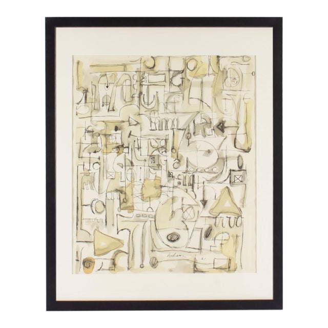 1961 Abstract Ink and Watercolor Painting by Harry Hilson For Sale