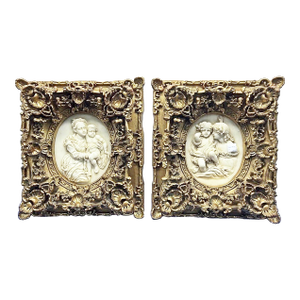 Pair of Mother and Child Framed Plaques