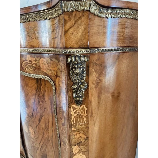 Mid 19th Century Victorian Burr Walnut Inlaid Floral Marquetry Side Cabinet, 1850s For Sale - Image 5 of 13