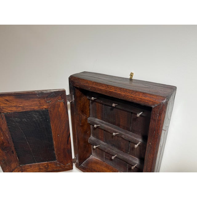Antique Rustic Wooden Wall-Mounted Key Cabinet, 9 Hooks For Sale - Image 4 of 12