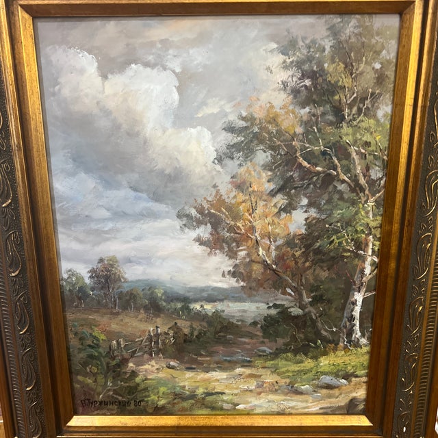 Impressionist 20th Century European School Impressionist Style Landscape Oil on Artist Board Framed Signed For Sale - Image 3 of 9