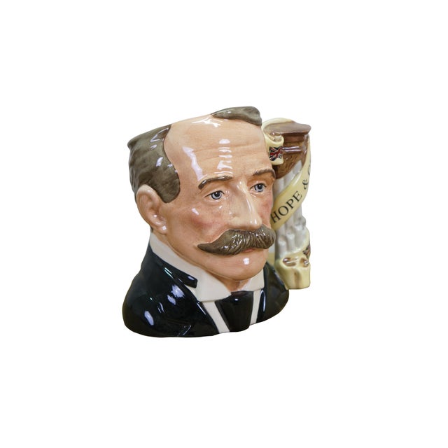 Large rare vintage Royal Doulton 7118 porcelain character jug of Sir Edward Elgar featuring an architectural scroll /...