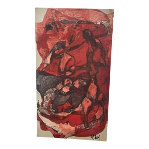 Vintage Signed Abstract Painting in Red and Black, Figurative Composition