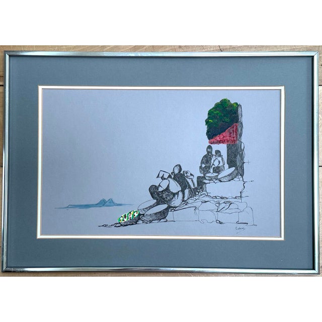 American Framed Mixed Media Art, Guatemalan Market Scene, Colored Accents by Ana Carlota Colom For Sale - Image 3 of 9