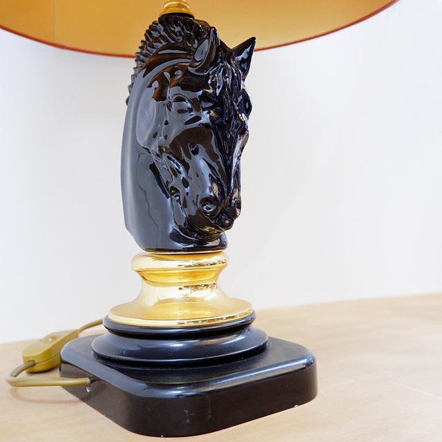 Vintage Black Ceramic Horse-Head Table Lamp from Maison Charles, 1980s For Sale - Image 12 of 18