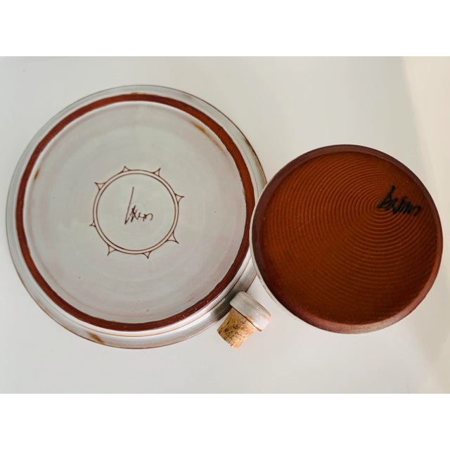 Mid 20th Century Vintage Mid-Century Modern Art Studio Sgraffito Pottery Carafe, Decanter & Matching Chop Plate Set- 2 Pieces For Sale - Image 5 of 12