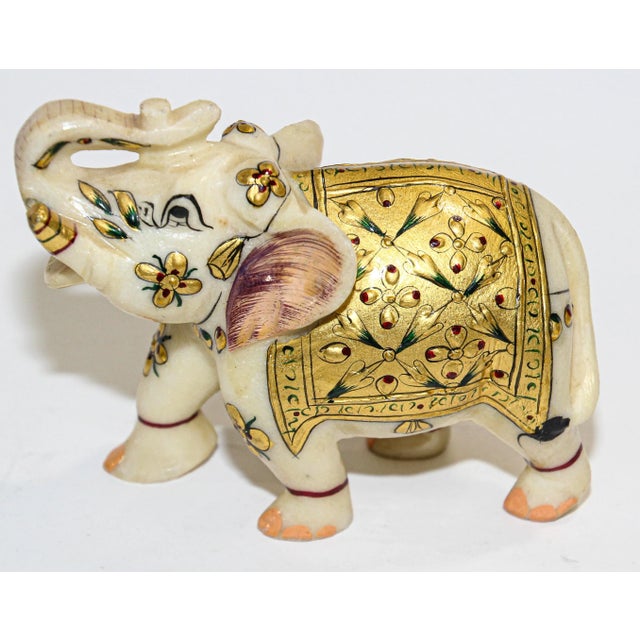 Vintage White Marble Jeweled Elephant Sculpture Paper Weight For Sale - Image 4 of 13