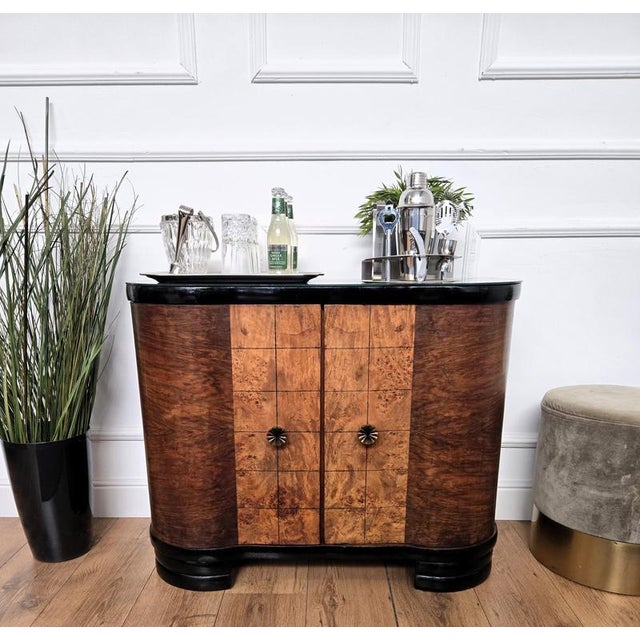 Mid-Century Art Deco Italian Burl Walnut Mosaic Dry Bar Cabinet with Mirror, 1960s For Sale - Image 3 of 12