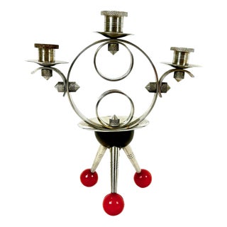 Space Age Tripod Nickel-Plated Brass Candleholder, 1960s For Sale