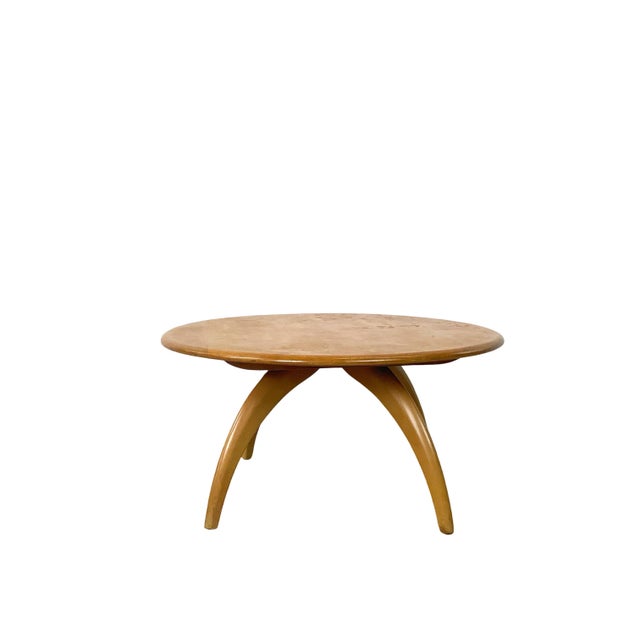 Mid-Century Modern Heywood-Wakefield Solid Birch Round Lazy Susan Coffee Table in Wheat For Sale - Image 3 of 18