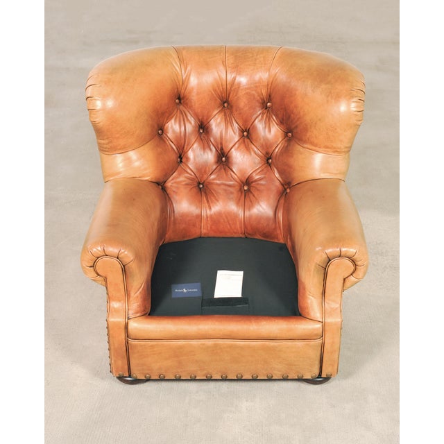 Tan Ralph Lauren Leather Writer's Chair With Matching Ottoman For Sale - Image 8 of 18