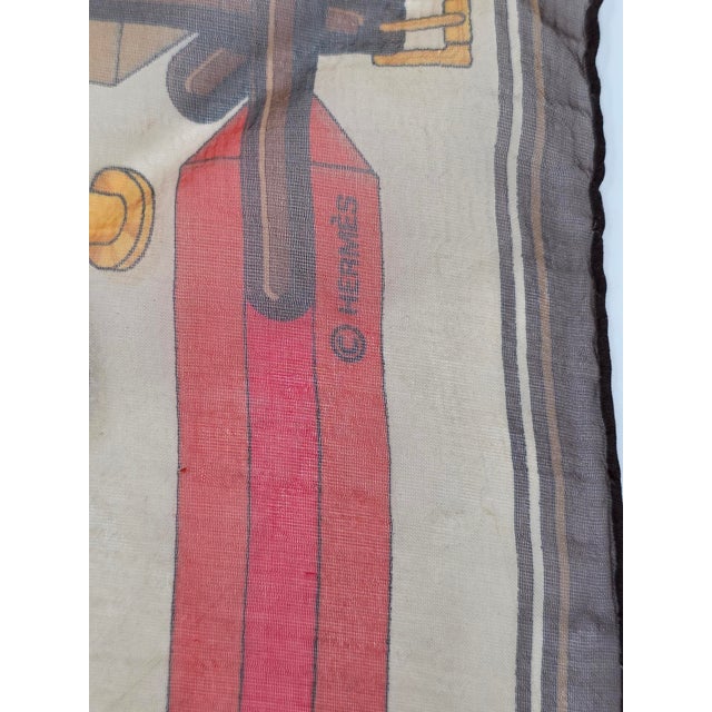 Vintage Hermes Silk Scarf Joachim Metz Belts Paris France Multi Colored 17 Inch For Sale - Image 9 of 10