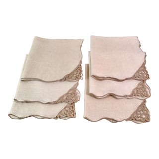 Vintage Ecru Napkins with Crocheted Corners - Set of 6 For Sale