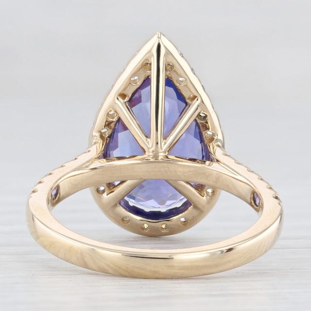 5.34ctw Pear Tanzanite Diamond Halo Ring 14k Gold Size 6.5 Teardrop Engagement For Sale - Image 9 of 9