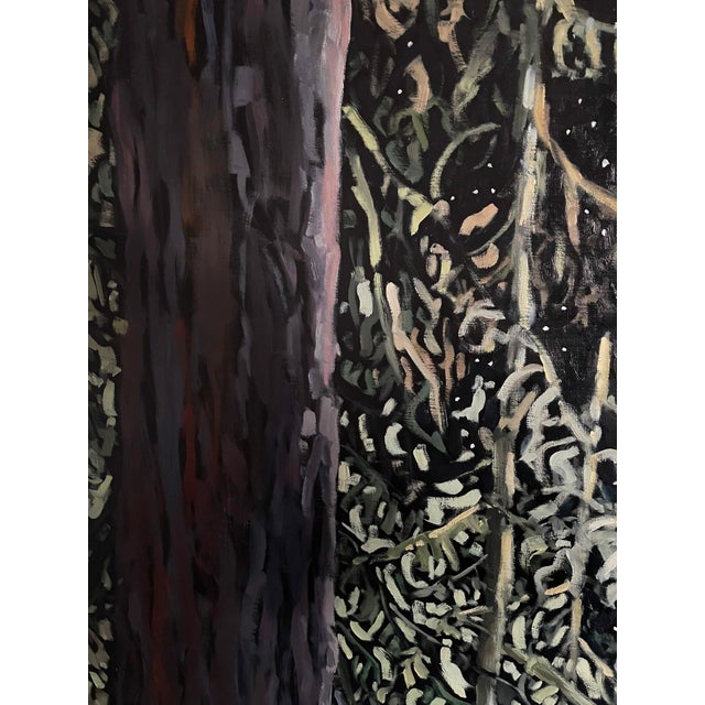 The Forest Never Sleeps by Deb Komitor | Oil on cradled board Night scene in a dense forest with moonlight. For Sale - Image 4 of 5