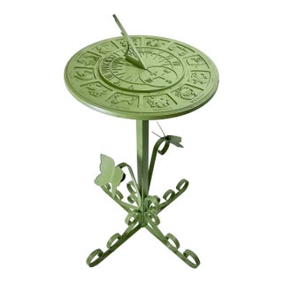 Mid-Century Boho Chic Atomic Zodiac Sundial on Metal Stand With Butterflies. For Sale
