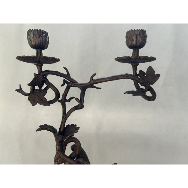 Late 20th Century Detailed Bronze Crane With Foliage Candlabra For Sale In West Palm - Image 6 of 9