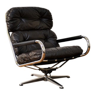 Milo Baughman for Directional Leather Swivel Chair For Sale