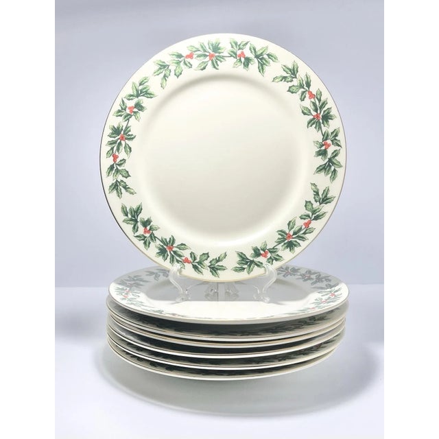 Baum Brothers “Holly” Set of 7 Porcelain Christmas Dinner Plates 10 1/2” Good vintage condition. No chips, cracks, or...