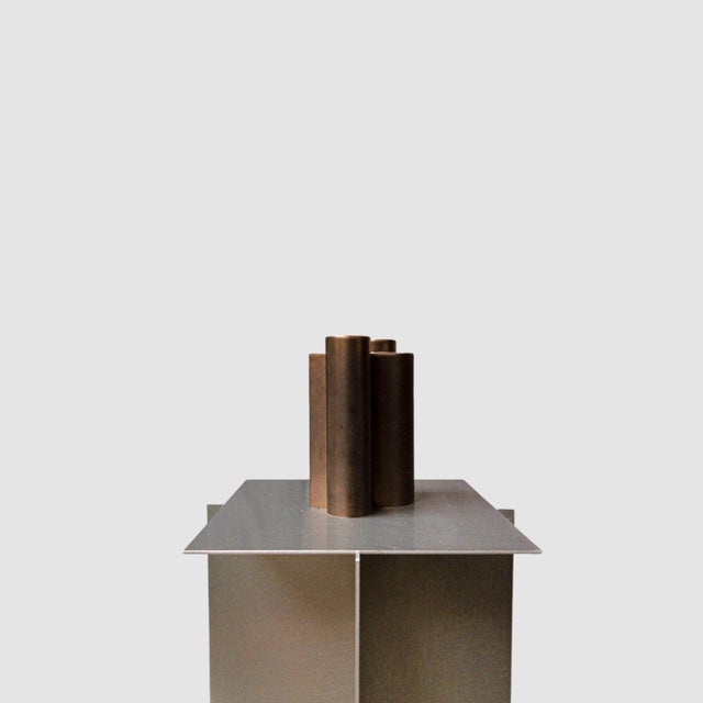 Minimalist Bronze-Glazed Ceramic Geometric Vase by Jan Van Der Vaart, Netherlands, 1980s For Sale - Image 6 of 7
