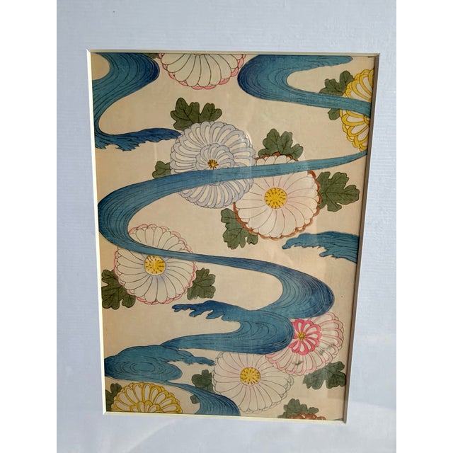 Faux Bamboo Framed Giclee Art Print of Japanese Chrysanthemum & Water Art by Shin-Bijutsukai (1902) Chinoiserie For Sale In Miami - Image 6 of 7