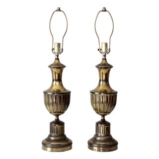 Vintage Brass Urn Table Lamps Pair For Sale