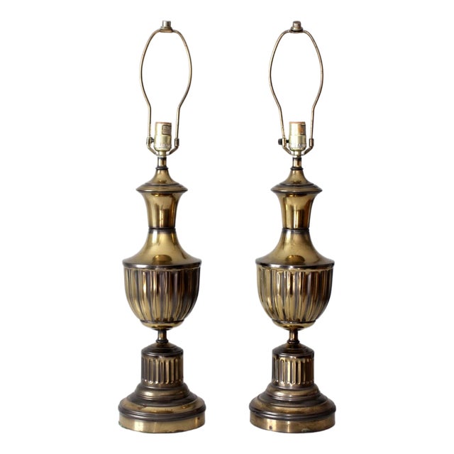 Vintage Brass Urn Table Lamps Pair For Sale