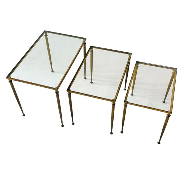 Neo-Classical Brass Nesting Tables, 1960 For Sale - Image 4 of 8