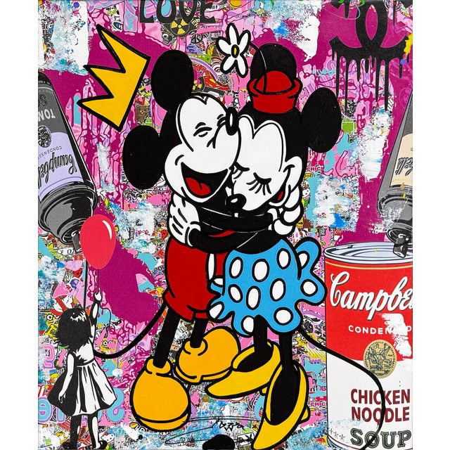 Unique, one of a kind mixed media embellishments on silkscreened canvas with custom artist painted frame. Hand signed on...
