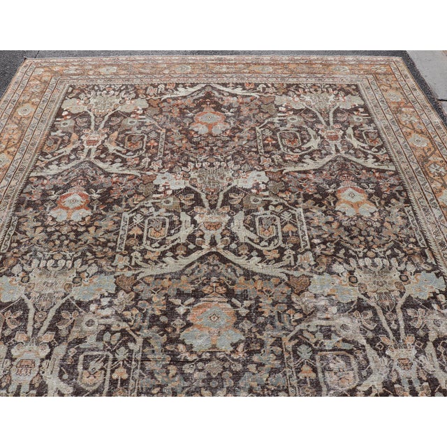 Antique Persian Sultanabad Rug With Warm Brown Field and Allover Vine Design For Sale - Image 9 of 17
