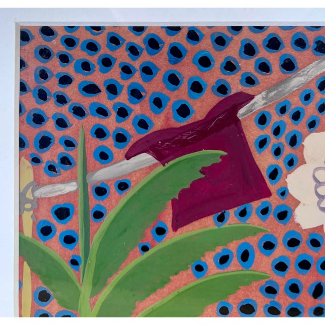 Norbert Ilunga Congolese Gouache Painting- Framed For Sale - Image 9 of 10